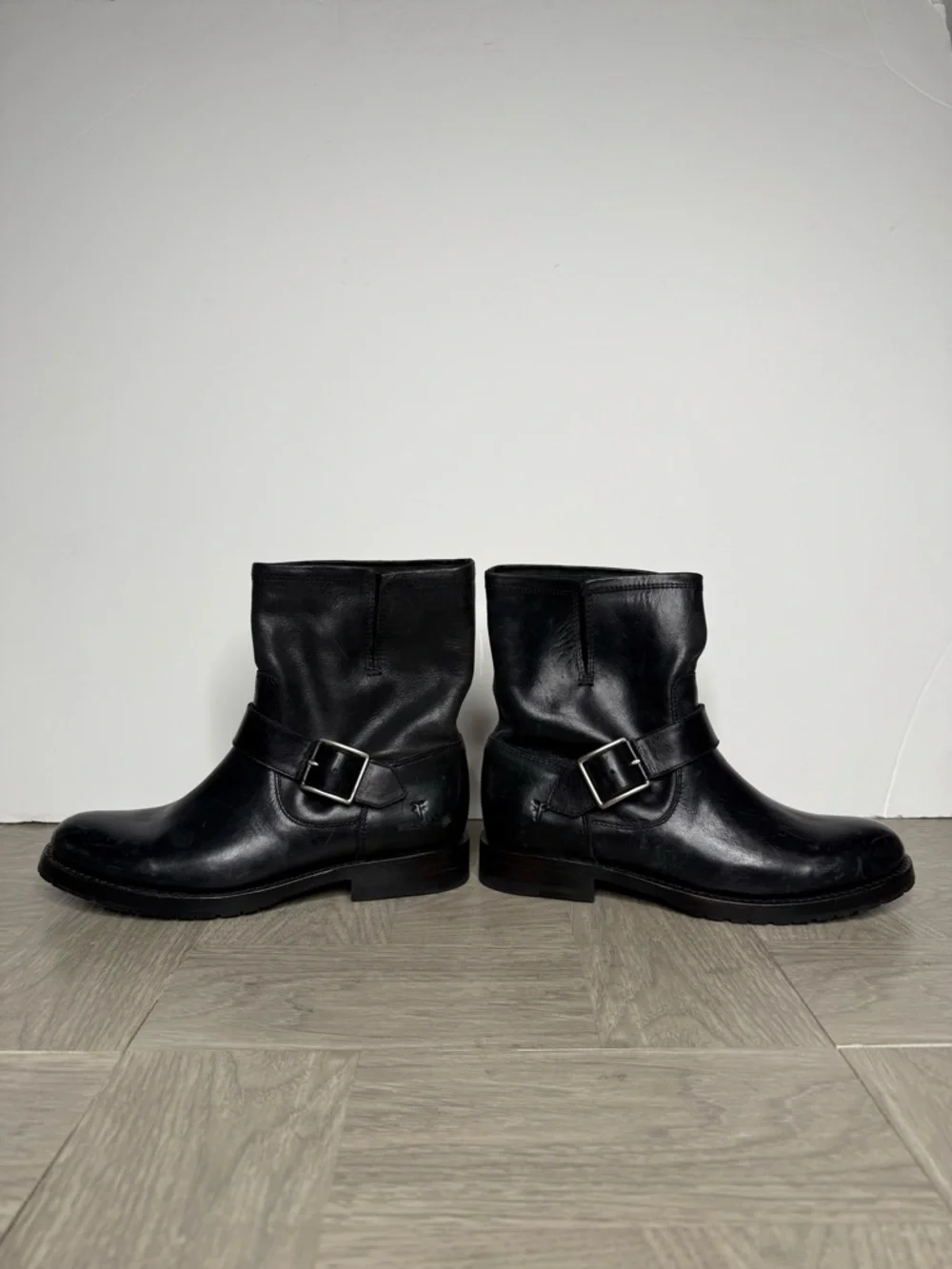 Frye Natalie Engineer Black Leather Buckle Boot 7B